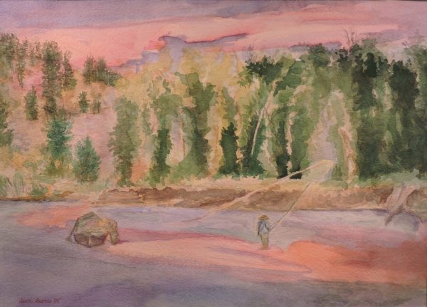 Fly Fishing on South Fork watercolor by Jason Burris
